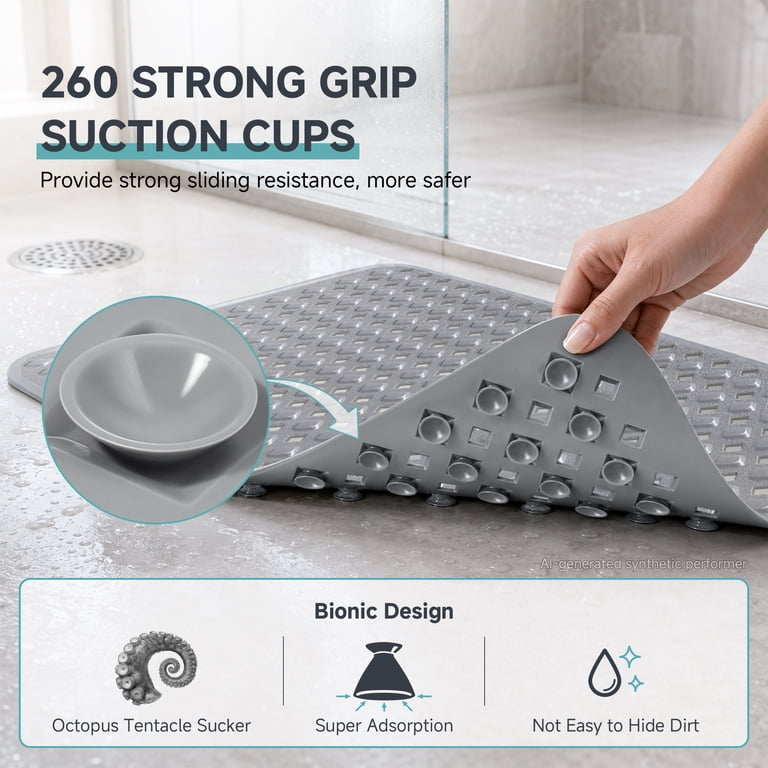 Dinosam 16x35 Extra Long Non-Slip Bath Mat, Gray photo 2