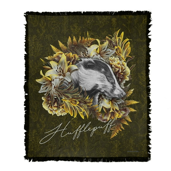 Harry Potter Blanket, 50'x60' Floral Lines Hufflepuff Woven Tapestry Cotton Blend Fringed Throw Blanket