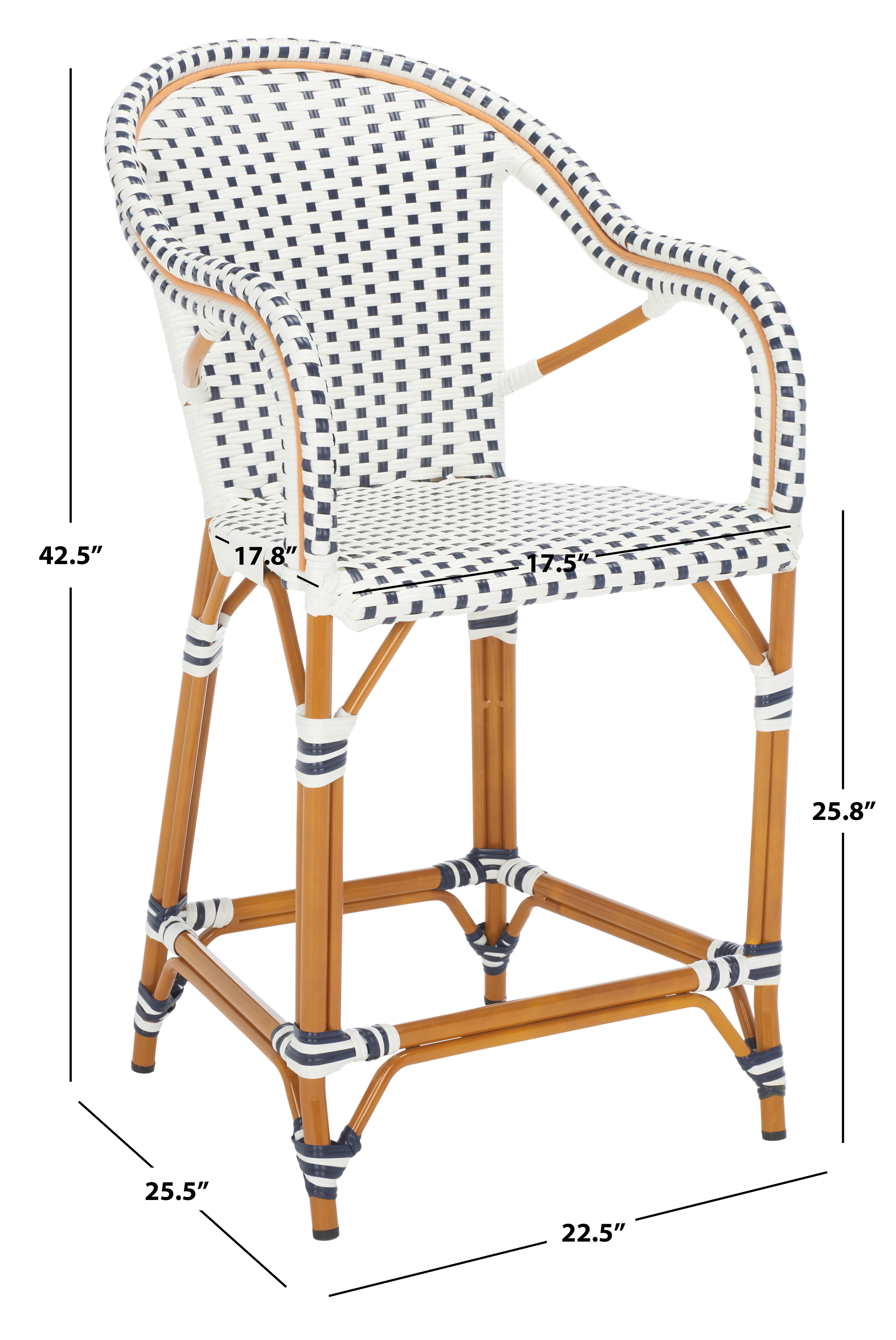 SAFAVIEH California Outdoor Patio Counter Stool w/ Arm, White/Navy