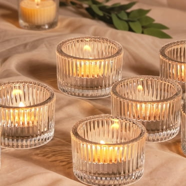 Lumikrypt 12 Pcs Clear Vertical Glass Tealight Candle Holder, 2.17 x 1.38 Inches, Lovely Sparkling Candle Holder for Table Centerpieces, Parties, Weddings and Home Decorations