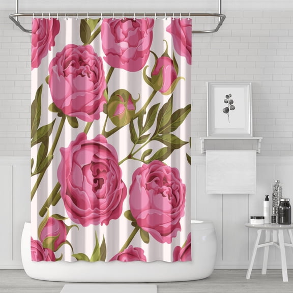 Waterproof Red Fresh Wild Peony Flower Shower Curtain 72x72 Inch Boho Style Polyester Unique Shower Curtain for Bathroom Hotel Home Decor with 12 Plastic Hooks