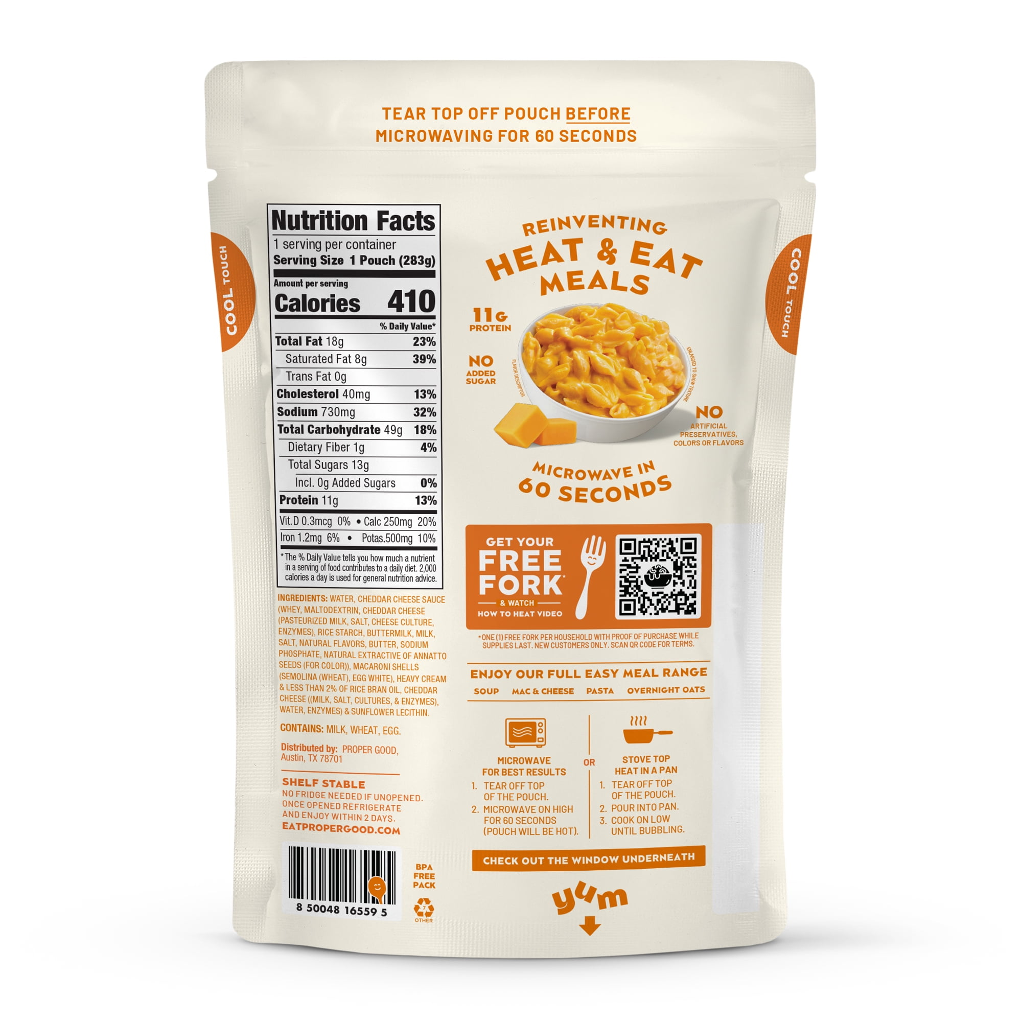 (2 pack) Proper Original Cheddar Mac and Cheese, Ready in 60 Seconds, Shelf-Stable Meal, 10oz