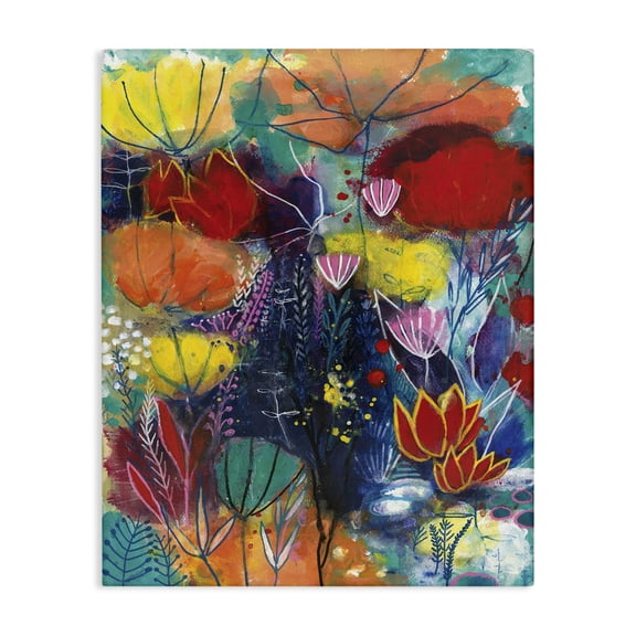 Stupell Industries Eclectic Abstract Flower Field Orange Blue Yellow Canvas Art, 16 x 20, by Corina Capri