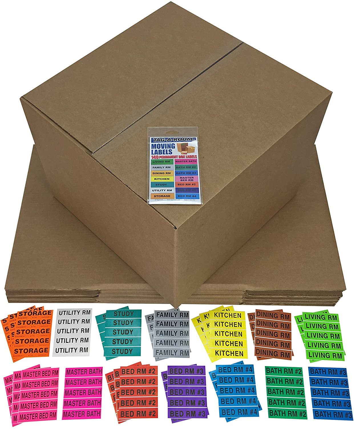 UBOXES Large Moving Boxes Pack of 6-20x20x15 & Moving Labels 