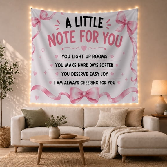 Affirmation Text With Pink Bows on White Background, Inspirational Minimalist for Teen Girls, Coquette Wall Art Decor Phrase, Back to School Gift, Tapestry Wall Hanging for Bedroom and Dorm