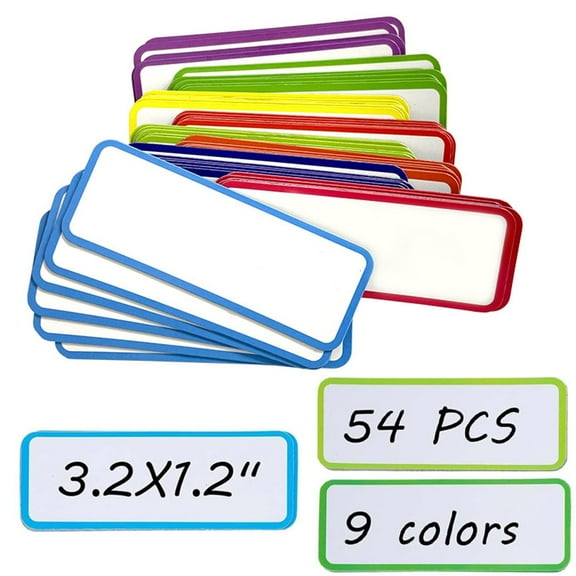 54 Pcs Magnetic Dry Erase Labels,Happon 3.2"x1.2" Colorful Name Tags Magnetic Label Stickers,9 Color Magnetic Name Plate for White Board Refrigerator Locker