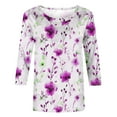 thumbnail image 4 of CYMMPU Fall Trendy Shirts 3/4 Sleeve Loose Fit Crew Neck Blouses for Women Dressy Casual Tunic Tops Spring Tops Floral Printed Lightweight Basic Tees Hot Pink M, 4 of 5