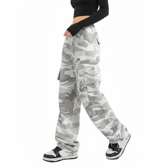 Womens Casual Cargo Pants Camouflage Wide Leg Loose Fit Trousers Work Office Pants With Pockets