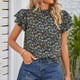 thumbnail image 5 of Top de manga corta con volantes para mujer blusa de gasa floral Ticfox, 5 of 8