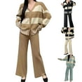 thumbnail image 3 of Dvprdro 2 Piece Lounge Outfits for Women Solid Color Fashionable Casual Loose High Waist Knit Suit V Neck Button Down Cardigan Matching Wide Leg Pants Set Fall Winter Casual Tracksuits Travel Outfits, 3 of 3