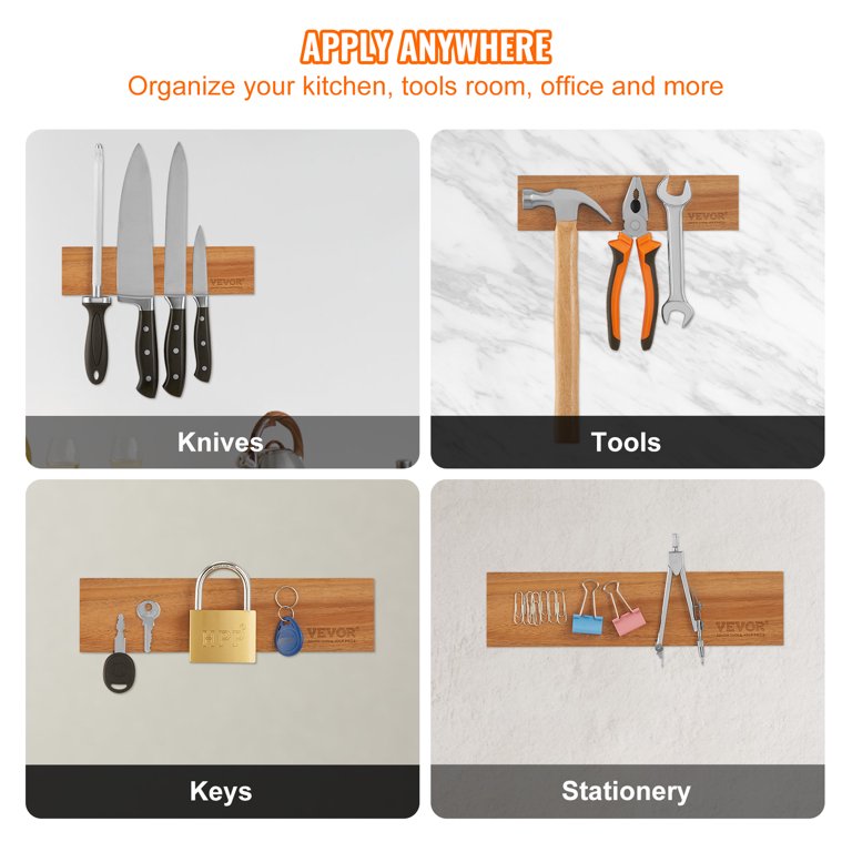 Magnetic Knife Holder Natural Acacia Wood Adhesive Strips Included, No  Drilling Needed Wall-mounted Knife Strip 