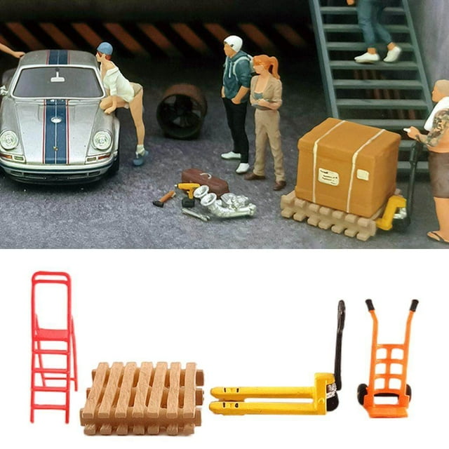 thinsony 1/64 Scale Car Repair Shop Layout Diorama Model Toy Car Red