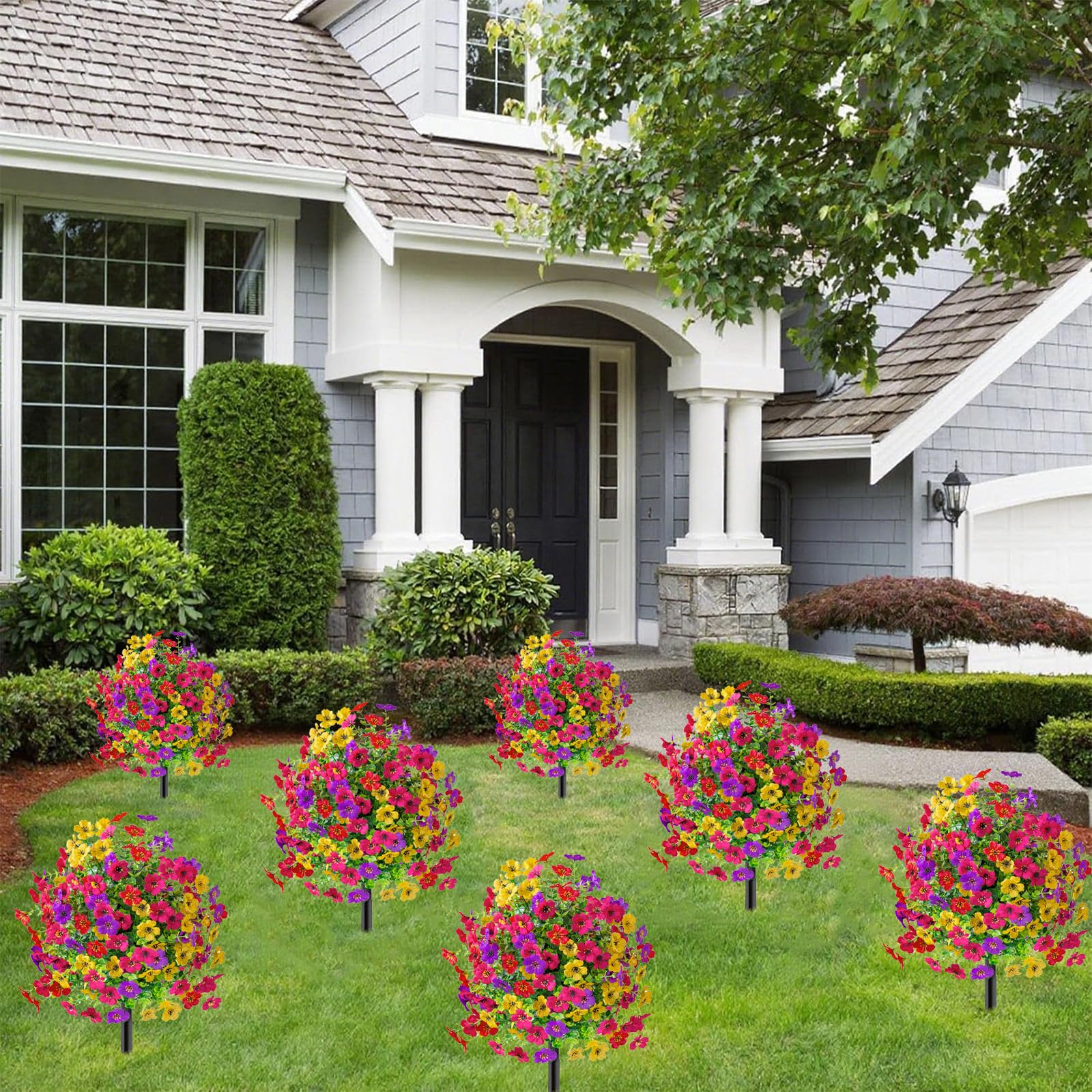 Artificial Daisy Topiary Ball Trees, 2 Set of 20.1'' Silk UV Colorful Resistant Realistic Faux Flowers with Ground Spike, Fake Plants for Planter Porch Patio Yard Garden