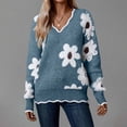 thumbnail image 2 of GILIGEGE Women's Oversized V Neck Fuzzy Sweater Chunky Knit Tops,2026 Long Sleeve Comfy,Flower Printed Pullover,Soft Loose Fit,Fall Clothes Ribbed Lightweight Teacher Outfits,Cute,Stylish Blue S, 2 of 4
