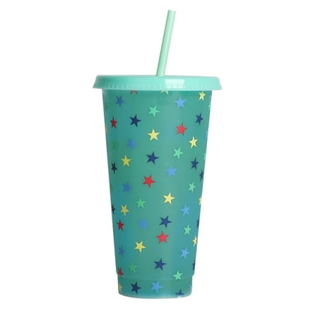 

Pianpianzi Plain Coffee Mugs for Crafts Jadeite Glass Mugs Double Bubble Shot Glass Creative Water Cup Star Cup PP Straw Cup Star Transparent Straw Cup 710ml Cold Change Temperature Sensitive
