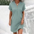 thumbnail image 2 of Womens V Neck Long Sleeve Fall Dresses Women's New Short Sleeve V-neck Solid Color Pullover Comfortable Casual Button Dress Light Green, 2 of 3