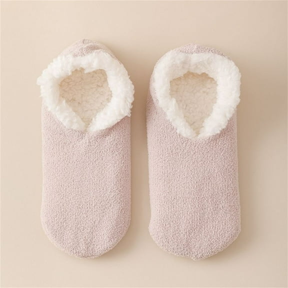 FUNUONY Butter Soft House Slippers for Women, Cozy Sherpa-Lined Slipper Socks for Women Soft Sole Non-Skid Machine Washable Winter Thick Short Shoes and Socks Warm Plush Floor Socks Watermelon Red