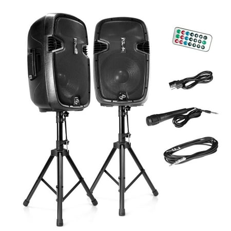 Pyle PPHP1249KT - Active + Passive PA Speaker System Kit - Dual Loudspeaker Sound Package, 12'' Subwoofers, Bluetooth Wireless Streaming, Includes (2) Speaker (Best Pa Speaker Stands)