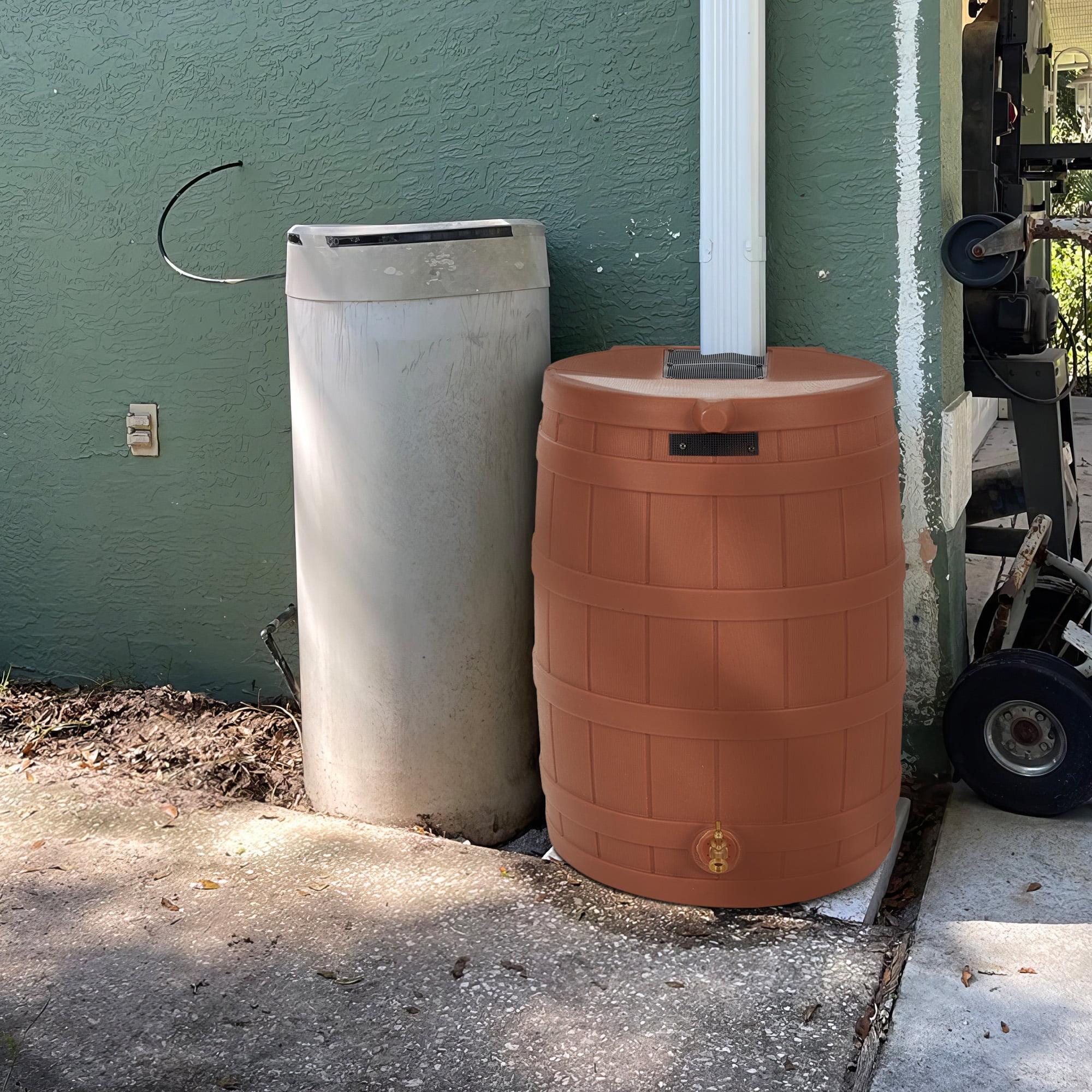 Good Ideas Rain Wizard 50 Gal Plastic Rain Barrel, Terra Cotta & 50' Soaker Hose