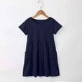 thumbnail image 6 of LIIPEE Girls Dresses Solid Color Short Sleeve Round Neck A-Line Sundress With Pockets Girl Classic Holiday School Party Dress,Navy,6-7 Years, 6 of 8