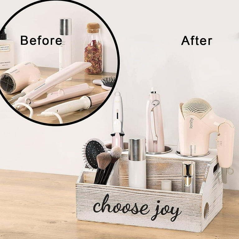 Wooden Hair Dryer and Styling Product Tool Holder Organizer with 4