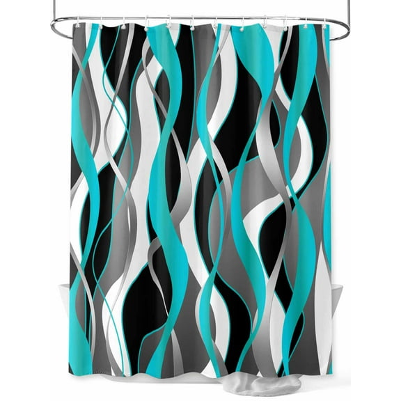 Fsddascl Aqua Stripe Shower Curtain Set - Long 72" x 84" Bathtub Curtain with 12 Hooks, Ombre Grey Moire Geometric Modern Abstract Waterproof Fabric Stall Shower Curtains for Bathroom/Bathtub