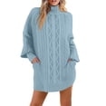 thumbnail image 4 of Stichou Women Casual Turtleneck Long Sleeve Sweater Cable Knit Pullover Solid Slim Fit Sweater Turtleneck Tops Fall Winter Clothes Blue XL, 4 of 5