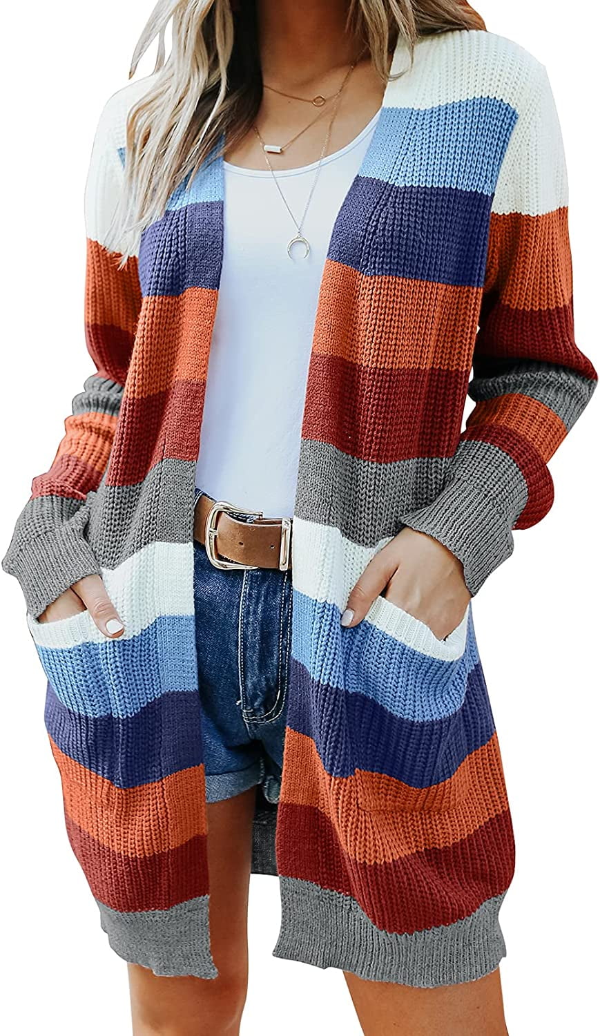 CHENXINGYGG Women's Long Sleeve Striped Color Block Open Front Draped Loose  Knit Lightweight Cardigan Sweater Coat - Walmart.com