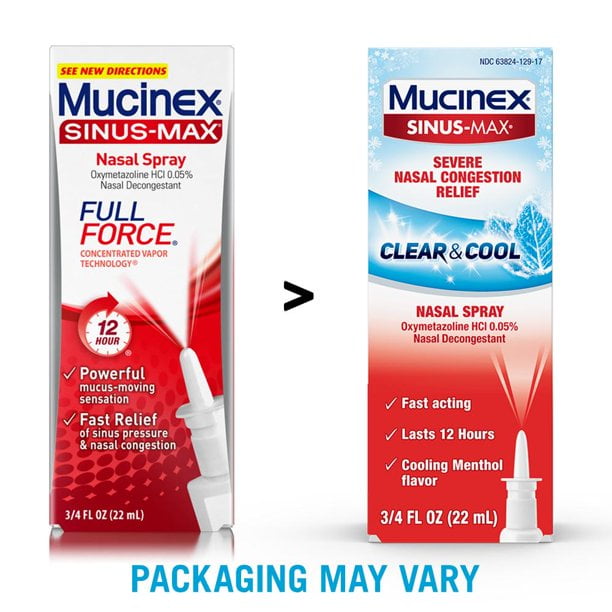 5 Pack Mucinex Sinus-Max Clear & Cool Nasal Decongestant Spray, 0.75 Ounces Each