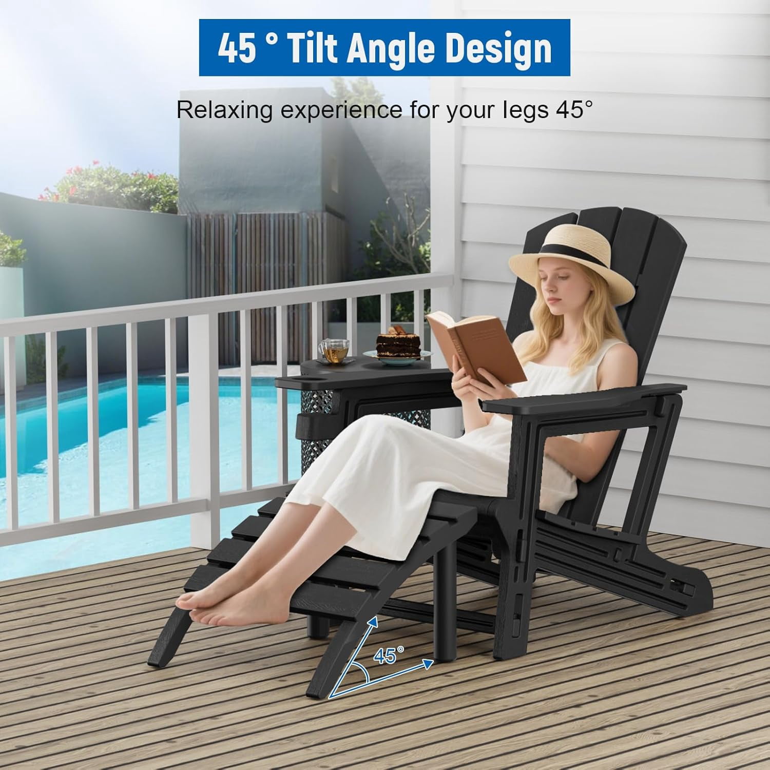 Adirondack Ottoman, HDPE Plastic Adirondack Chair Footstool, All Weather Outdoor Footrest for Patio, Backyard, Lawn, Fire Pits, Black