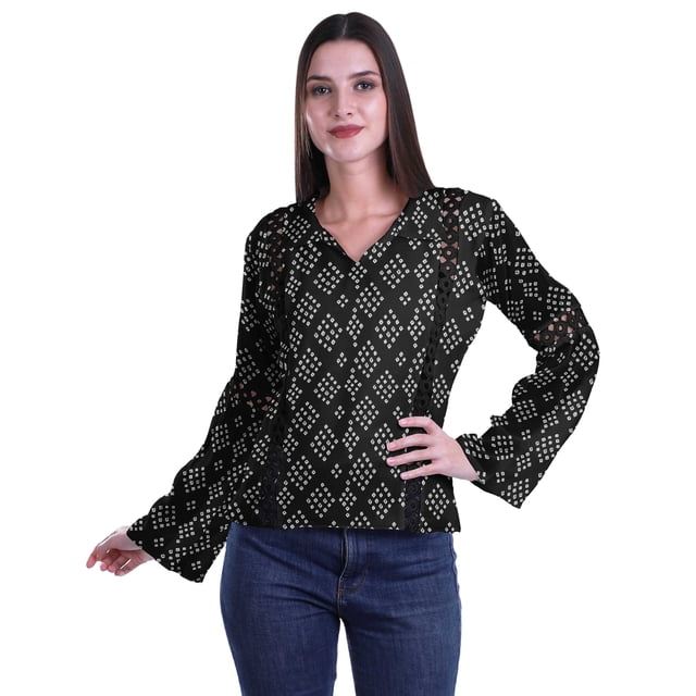 Moomaya Kurta Col Kurta Dentelle Détails Imprimé Manches Longues Tunique