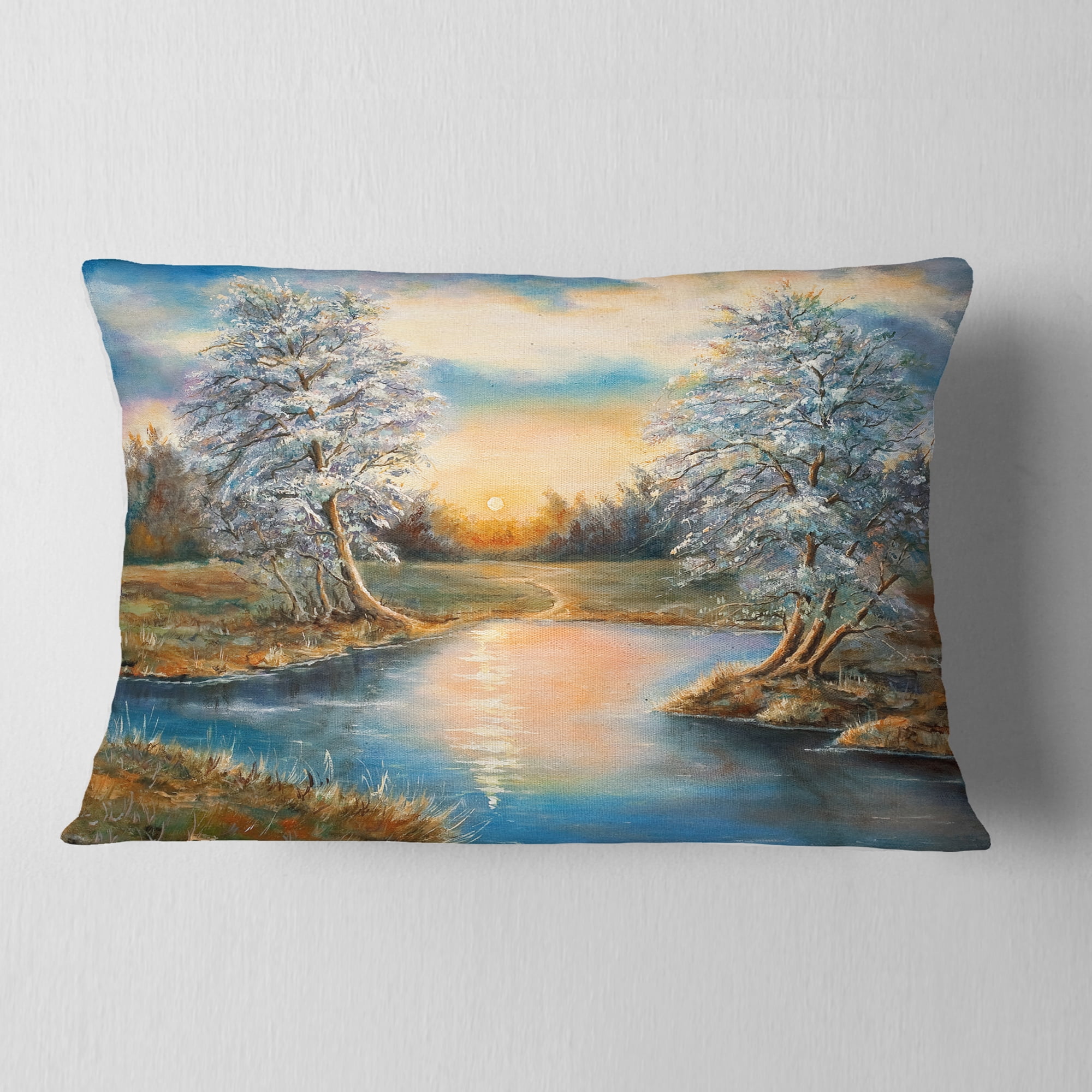 Designart Birches in Autumn Wood - Landscape Printed Throw Pillow - 12x20