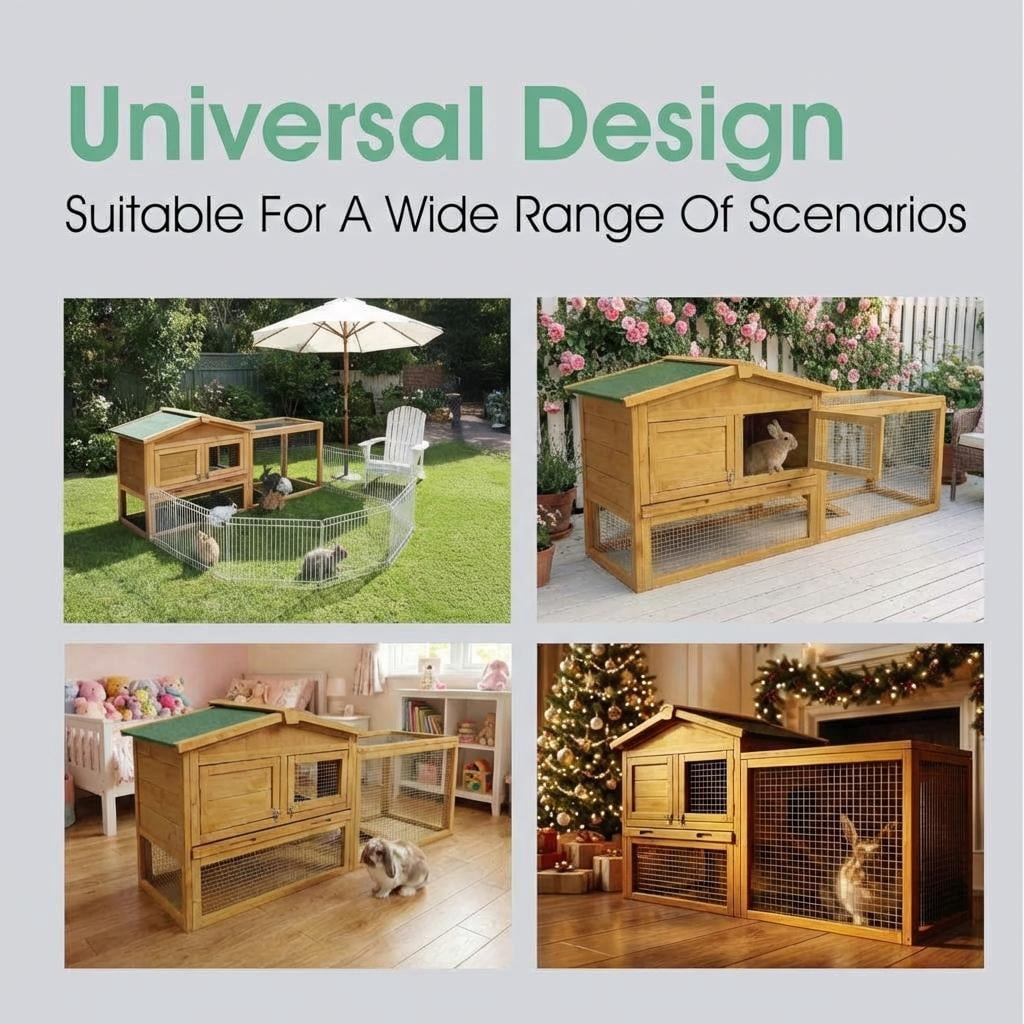 2-Story Rabbit Hutch  Indoor and Outdoor,Weatherproof Bunny Cage with Anti-Chew Metal Frame Ramp&Pull-Out No-Leak Trays for Small Animals