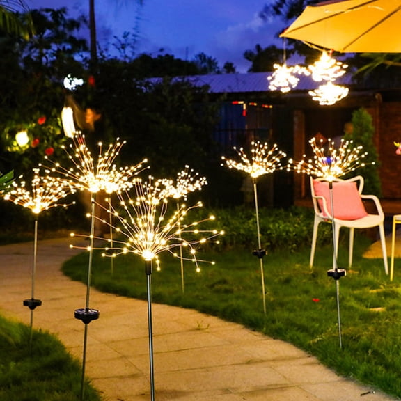 Solar Garden Lights Firework Lights Outdoor Starburst Sparkler 2Pcs 240 LED Waterproof for Path, Walkway, Patio, Yard, Flowerbed, Parties (Warm)
