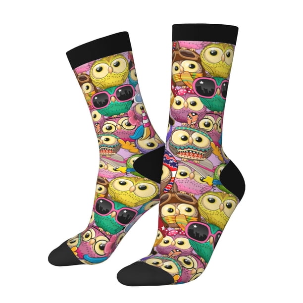 Balery Cute Cartoon Owls Calcetas Largas con Estampado para Hombre y Mujer – Suaves y Transpirables, Talla Única (US 5-11)