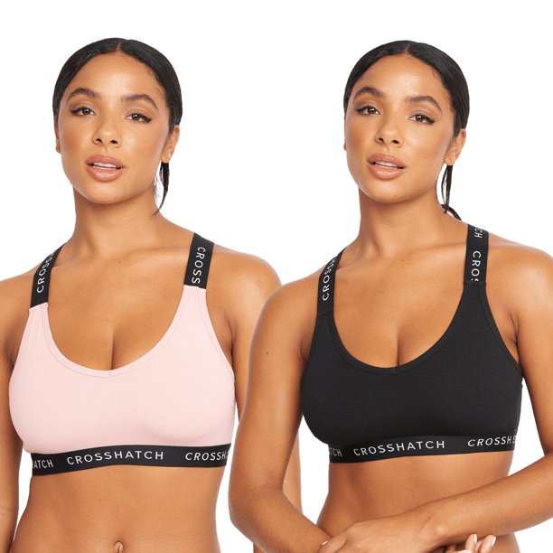 Crosshatch - Bralette Kendals para Mujer - Pack de 2 (Rosa, Negro)