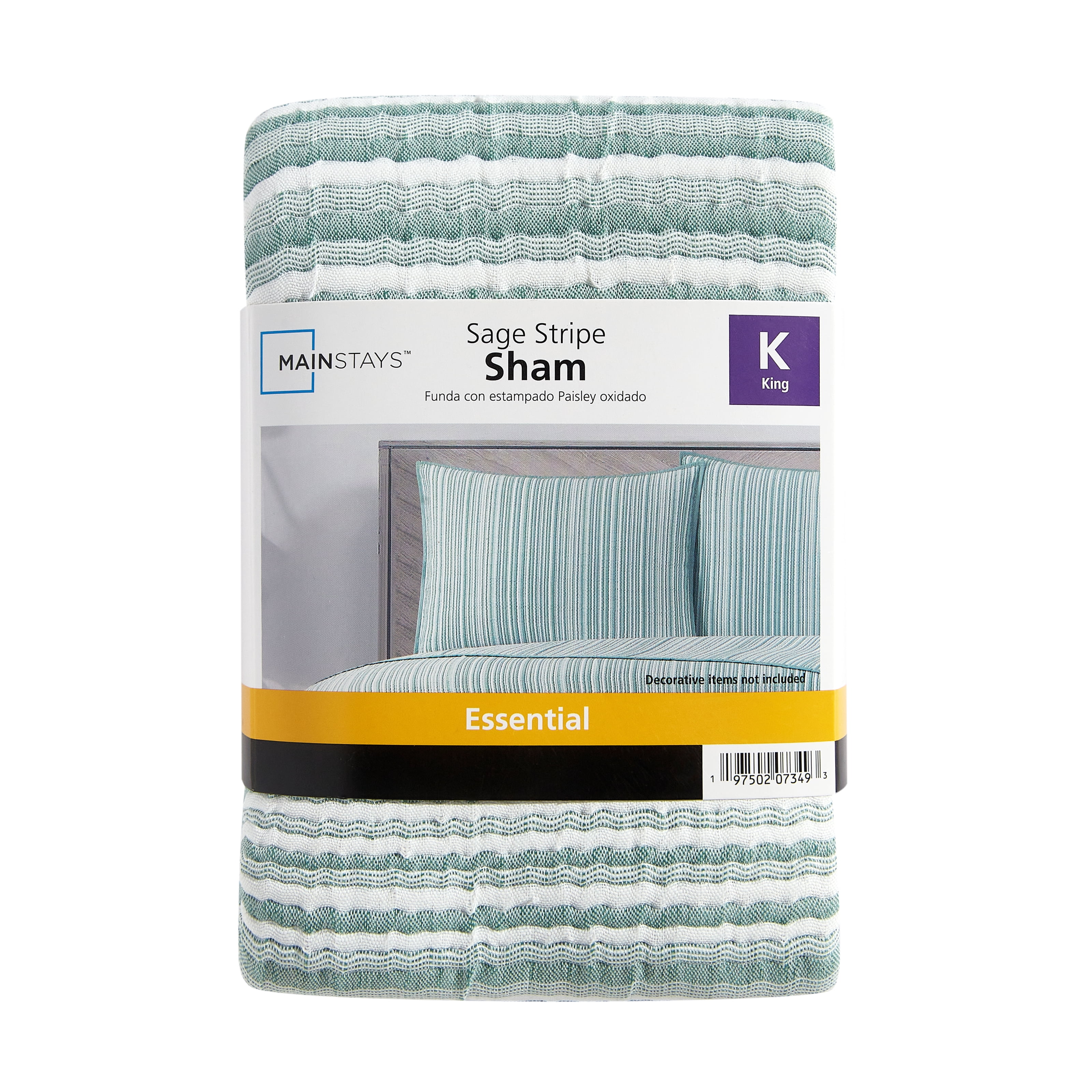 Mainstays Essentials Green Stripe Pillow Sham, King 1 Pack