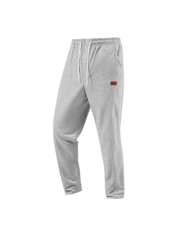 Men's Casual Solid Pocket Long Trousers Drawstring Elastic Waist Relaxed Fit Outdoor Running Daily Streetwear Bottoms Gray L