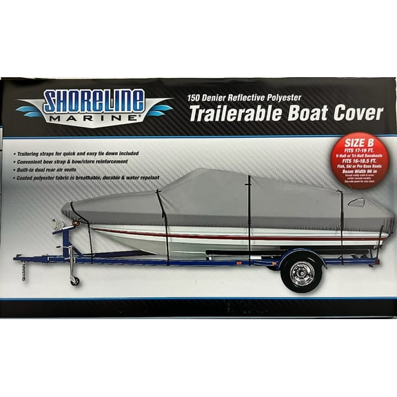 Shoreline Marine 150-Denier Polyester Water-Resistant Boat Cover, Gray, Model B