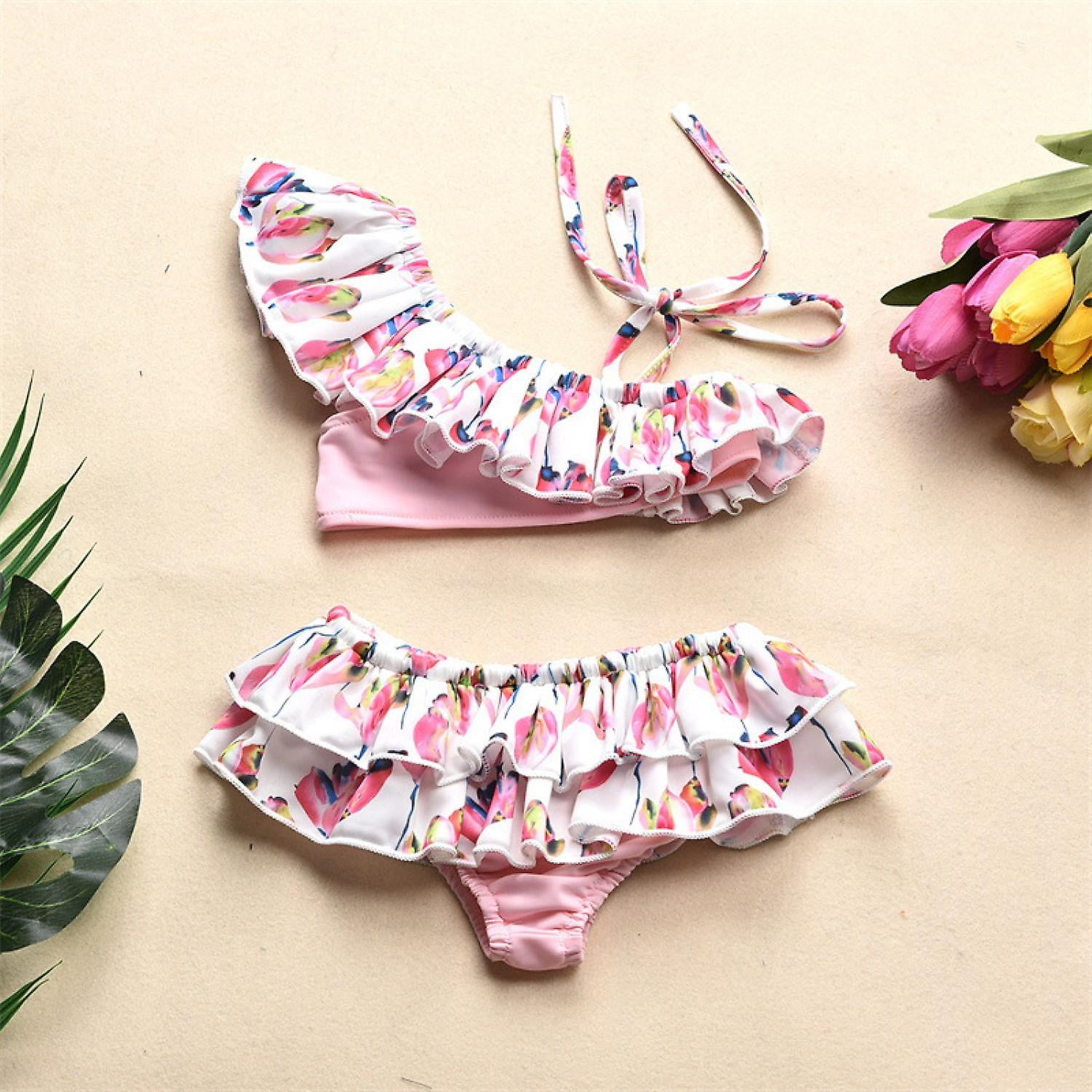 Toddler Baby Girl Ruffle Swimsuit Bikini Set One Shoulder Beachwear Princess 2 Piece Bathing Suit 2 3t Pink