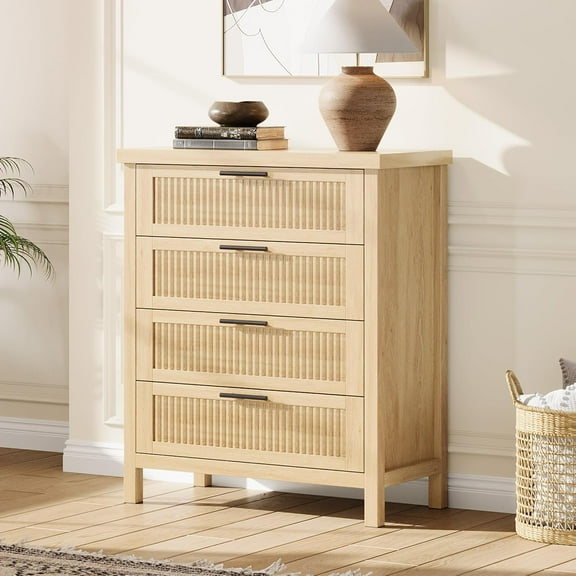 Fluted Dresser for Bedroom, Chest of Dressers 35.4" Tall Dresser for Closet with 4 Fluted Dressers Chest with Clothes Storage Cabinet, Drawer Organizer for Bedroom, Living Room, Closet, Hallway