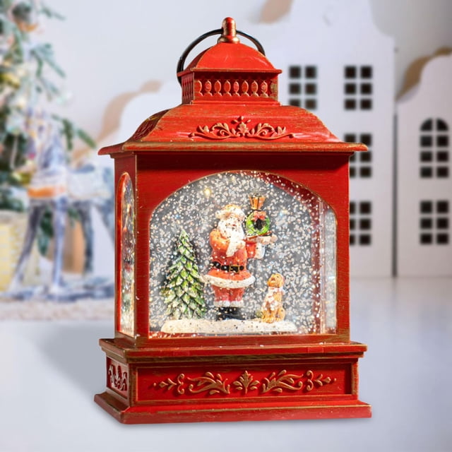 Caja musical de linterna iluminada de Navidad, adornos de luz de noche de canto giratorio, luz brillante para cumpleaños, festival, chimenea, escritor Papá Noel rojo