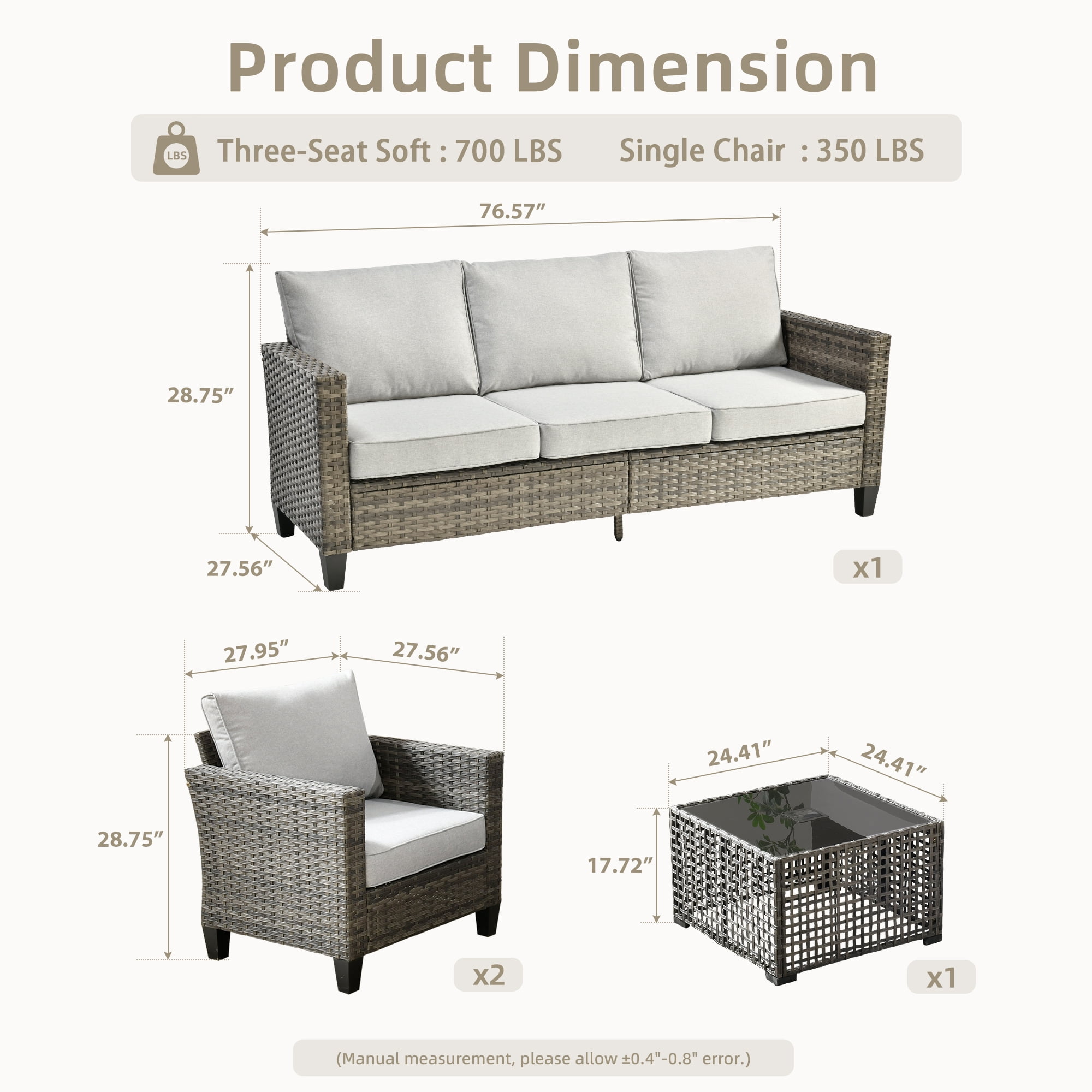 Ovios 4 Pieces Outdoor Patio Furniture Set with Lighted Coffee Table All-Weather Wicker Rattan Conversation Sofa Set, Beige