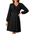thumbnail image 2 of Vestido midi A-Line de Inspire Chic para mujeres con cuello en V texturizado cruzado S Negro, 2 of 6