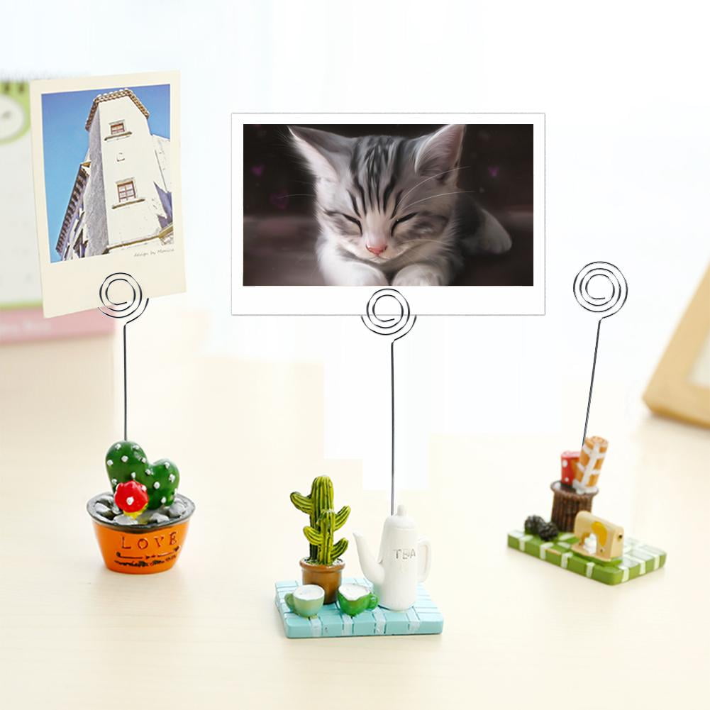 Cat Clip Photo Holder Picture Card Note Memo Display Wood Base Standing DIY 