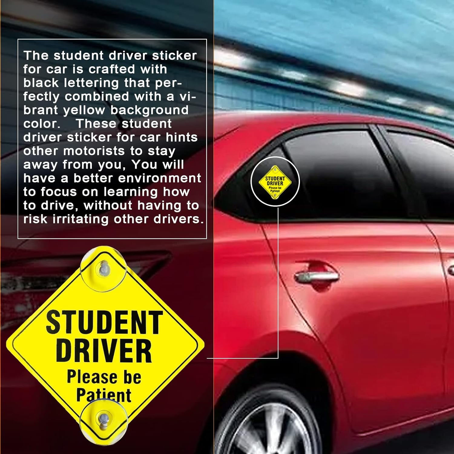 Cobee Lot De 2 Panneaux D'avertissement De Sécurité Pour Voiture - 12,7 X 12,7 Cm - Autocollants Amovibles Et Imperméables Avec Double Ventouses Pour Véhicules Et Fenêtres (rose