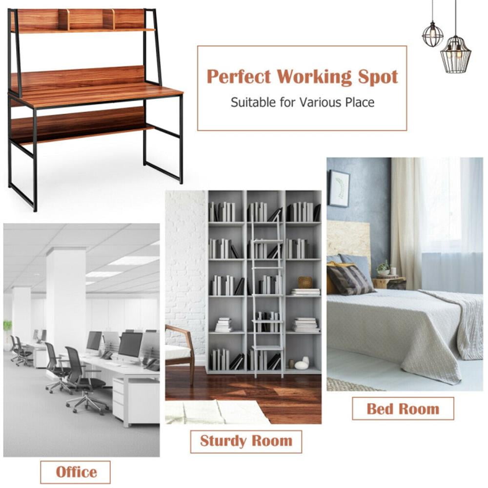 Demi Bonn 47" Computer Desk Writing Study Table Workstation, Gaming Workstation Home Office Desks, Brown