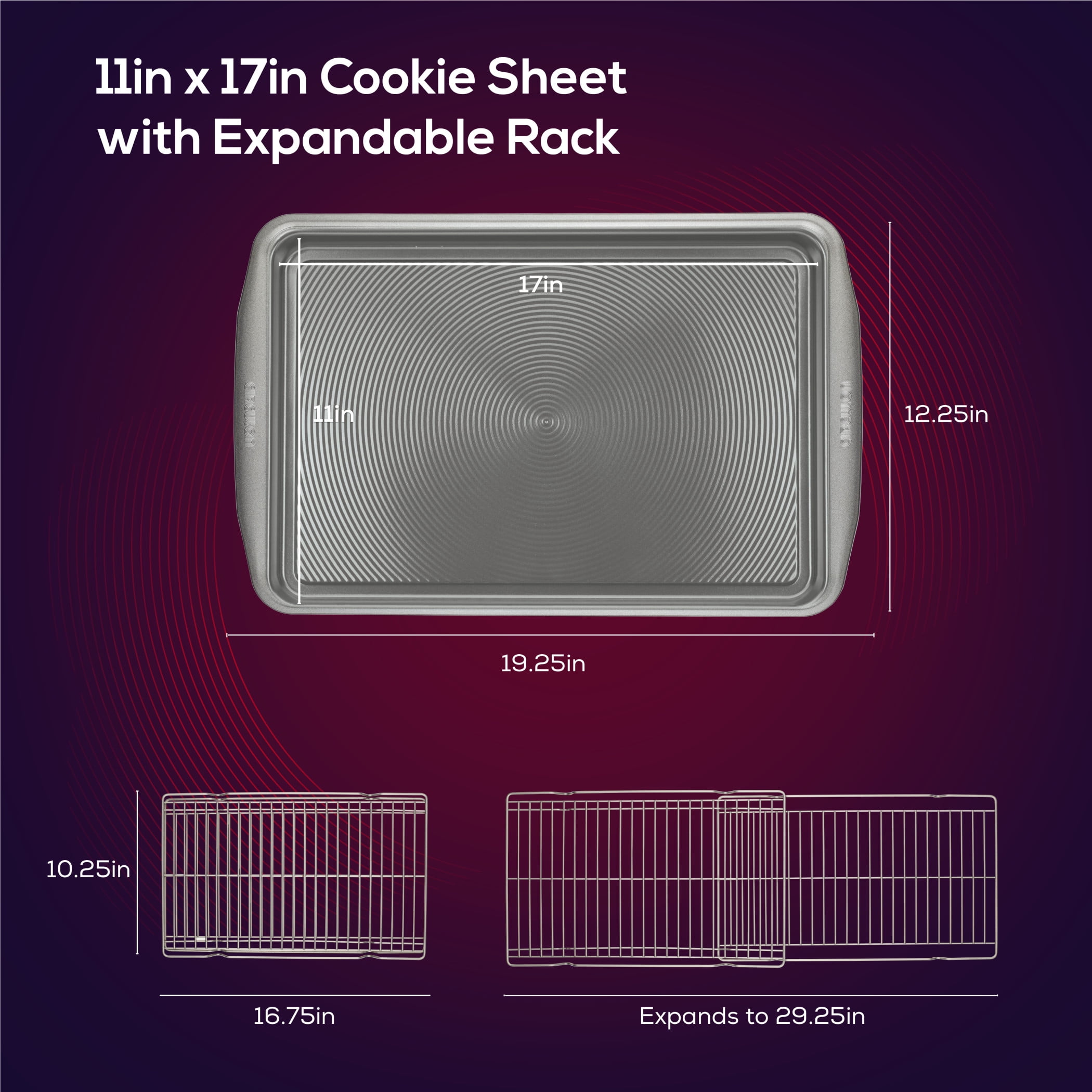 Circulon Bakeware Baking Sheet Pan and Cooling Rack Set, 3-Piece, Silver
