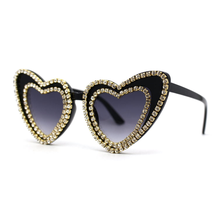 Rhinestone Heart Sunglasses Cat Eye Diamond UV400 Polycarbonate Plastic Frame Amazon.com: Womens Rhinestone Jewel Trim Classic Cat Eye  main image 3