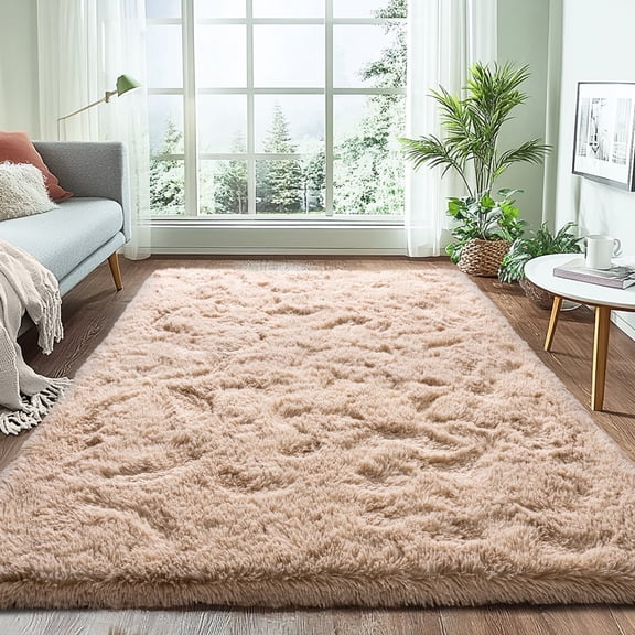 Socofuz 4x6ft Camel Fluffy Rug, Plush Cute Carpet for Girls and Kids Nursery Fall Decor